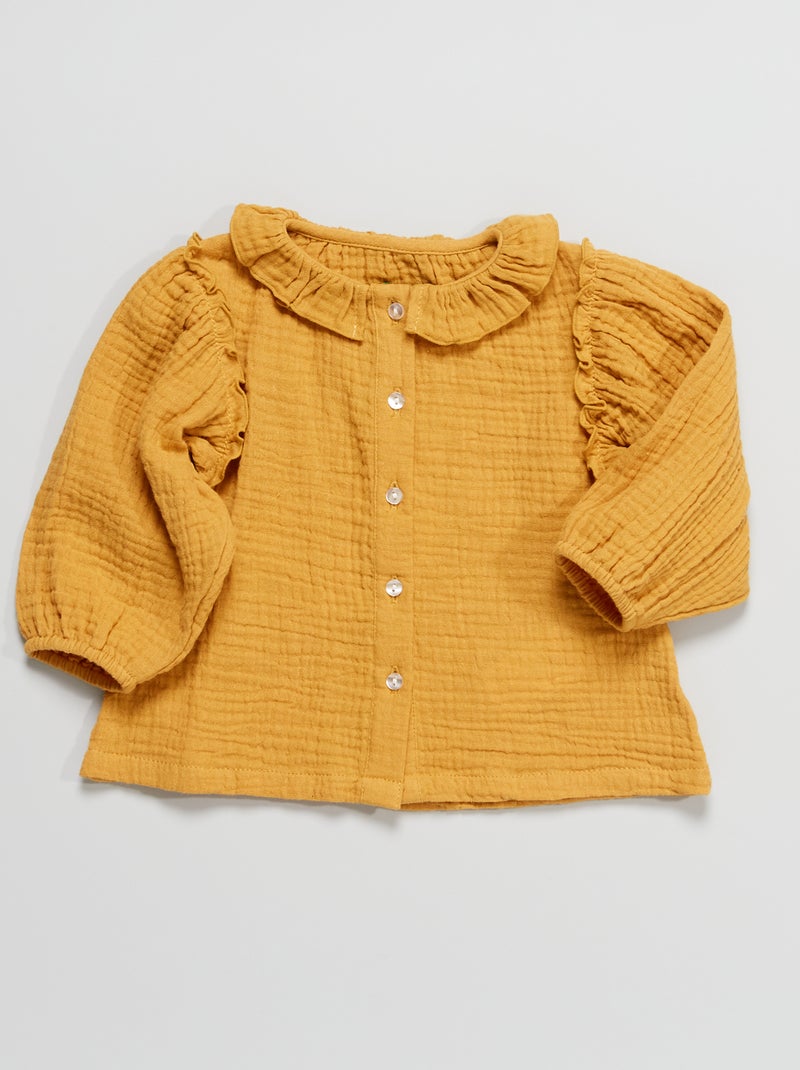 Blouse à collerette en lange Jaune moutarde - Kiabi