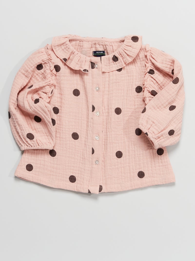 Blouse à collerette en lange Rose - Kiabi