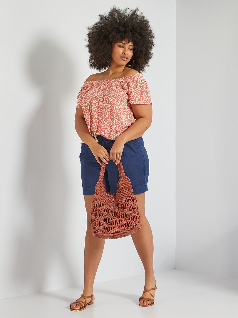 3020456 Khaki Bell Sleeve Cropped Bardot Blouse
