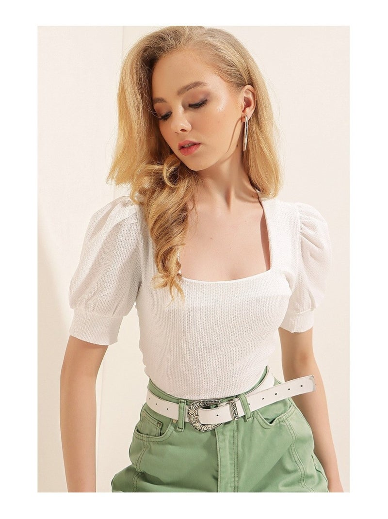 Blouse à encolure carré Blanc - Kiabi