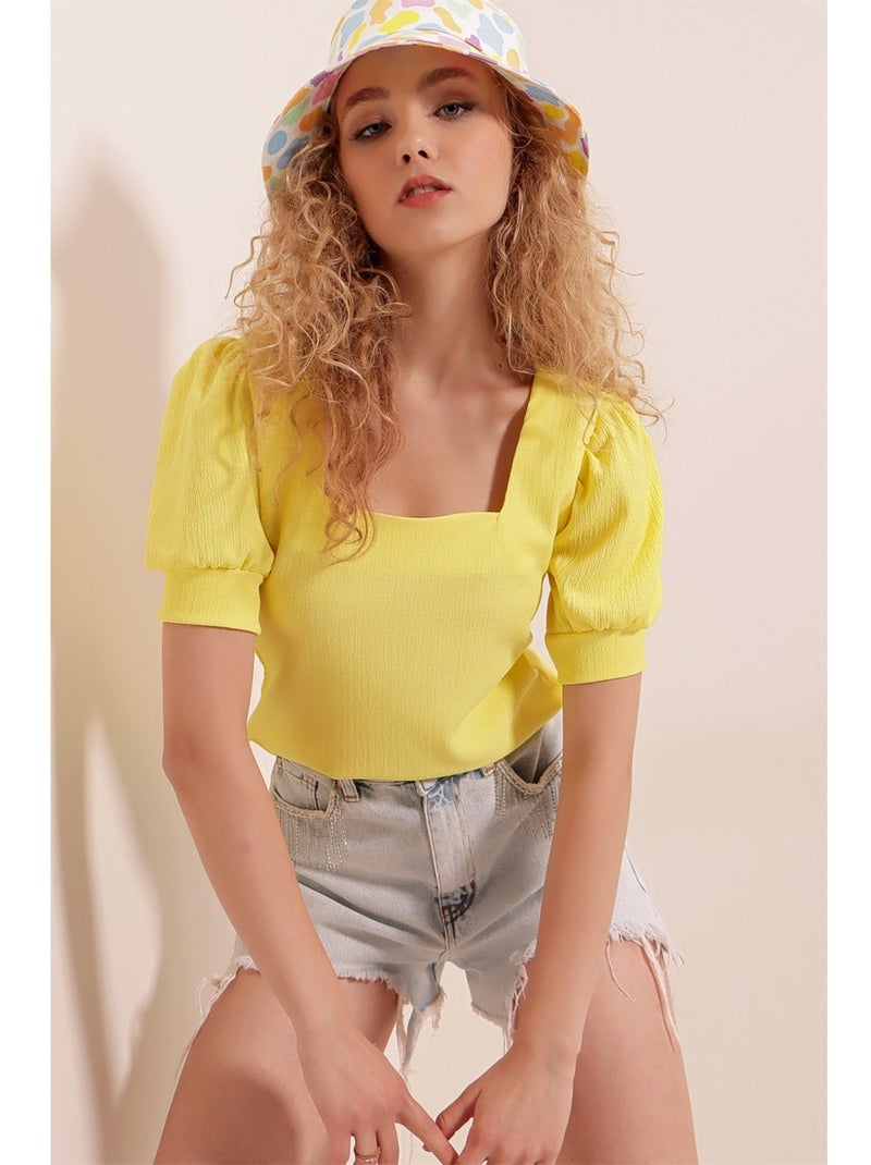 Blouse à encolure carré Jaune - Kiabi
