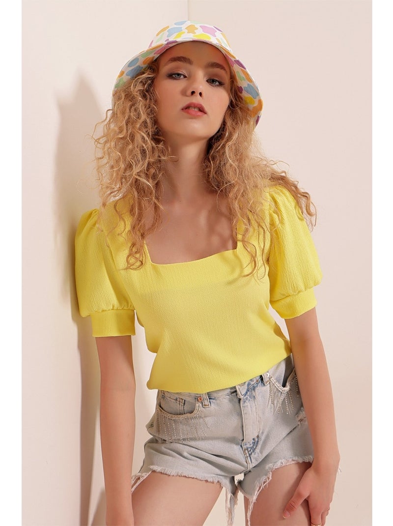 Blouse à encolure carré Jaune - Kiabi
