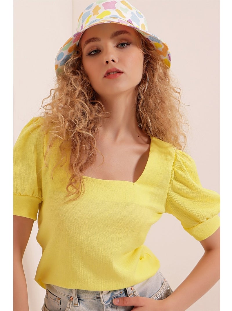 Blouse à encolure carré Jaune - Kiabi
