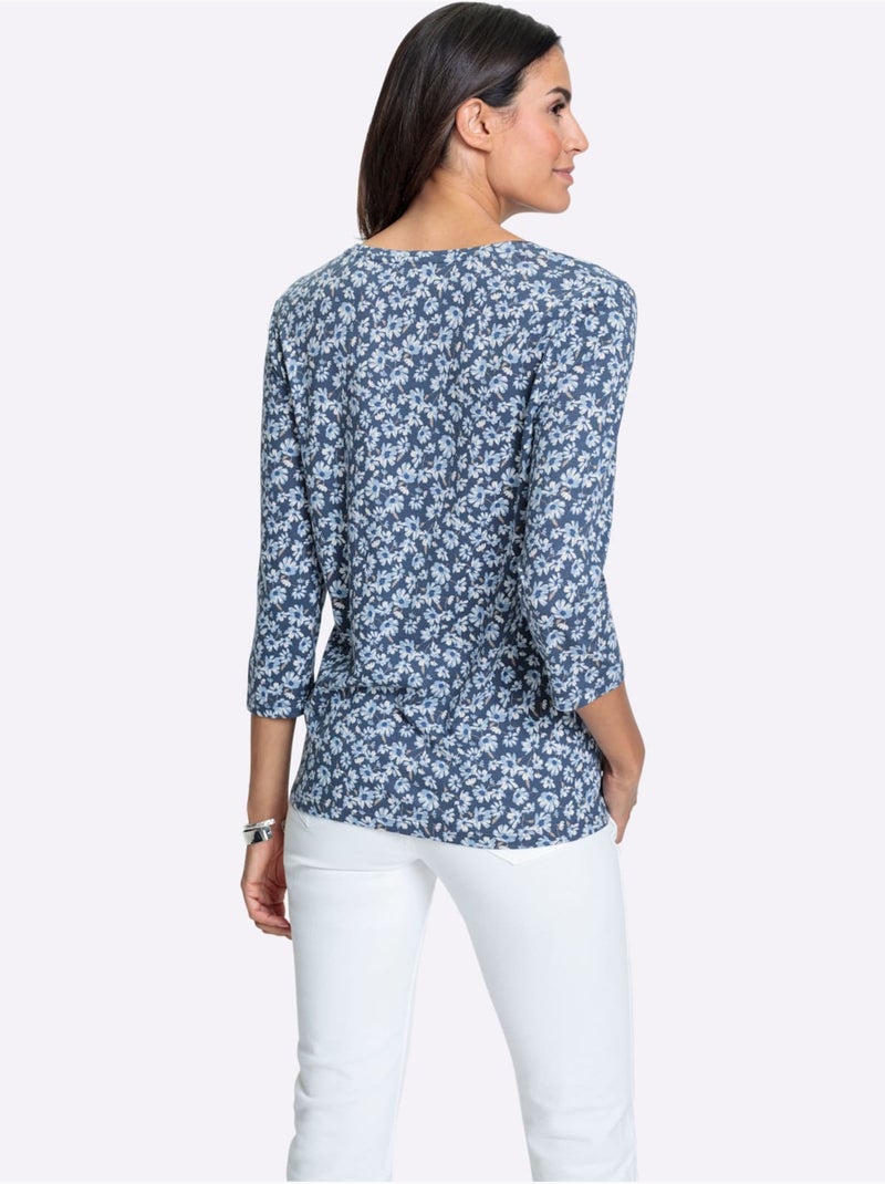 Blouse à encolure ronde à motifs floraux et manches trois quarts - taille standard - witt Bleu Bleu - Kiabi