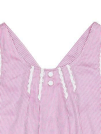 Blouse à fines rayures rose foncé dentelle blanche ANAIS - 'LA FAUTE A VOLTAIRE'