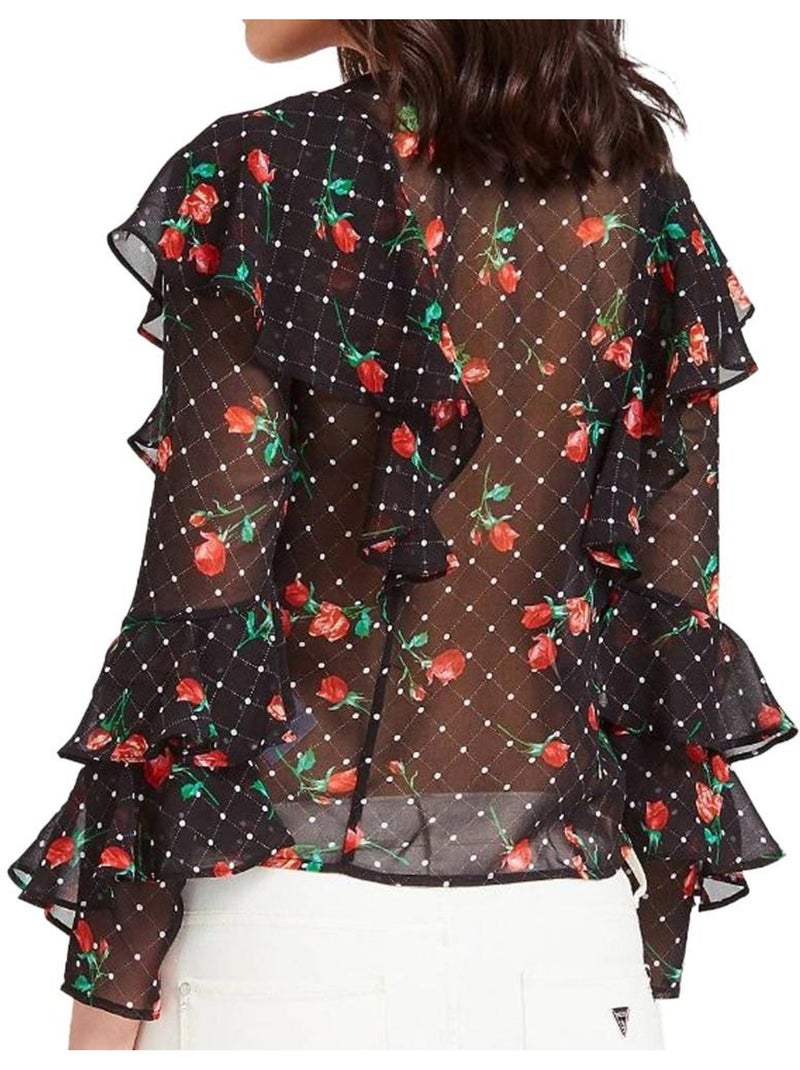 Blouse à fleurs femme guess Noir - Kiabi