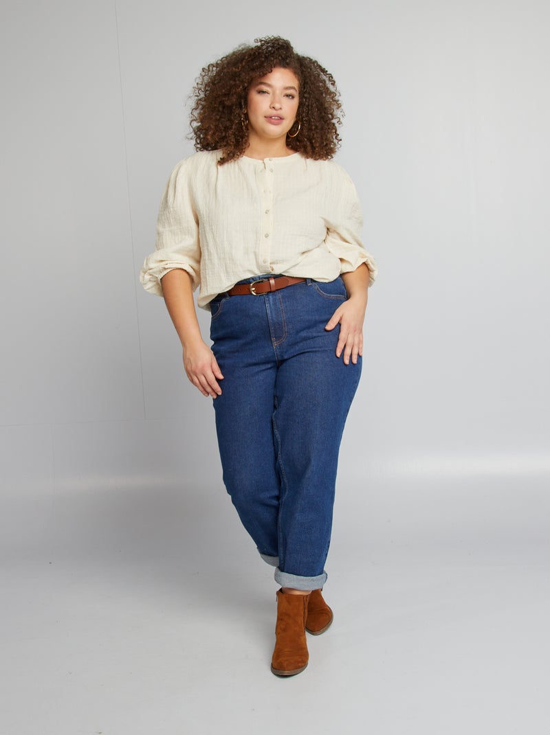 Blouse à manches 3/4 en gaze de coton Blanc - Kiabi