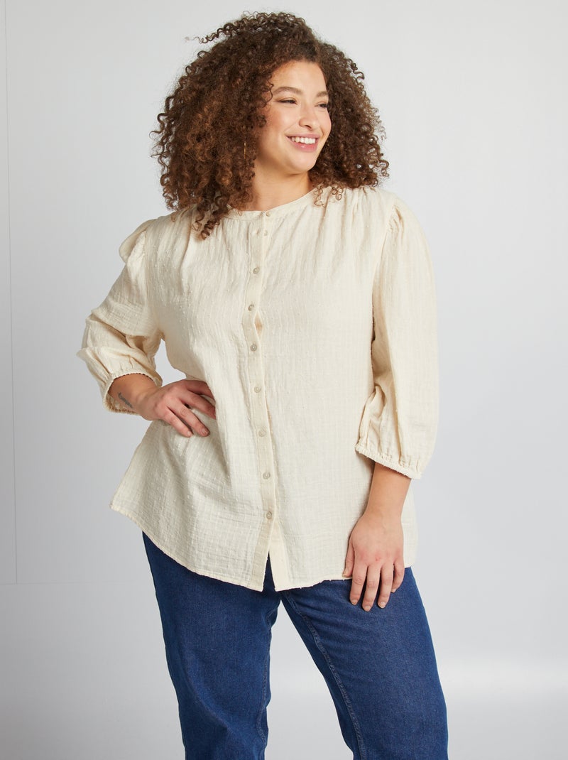 Blouse à manches 3/4 en gaze de coton Blanc - Kiabi