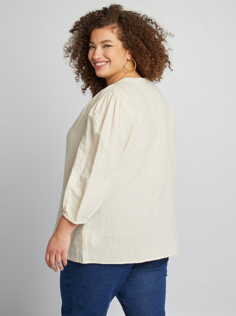 Blouse à manches 3/4 en gaze de coton Blanc - Kiabi