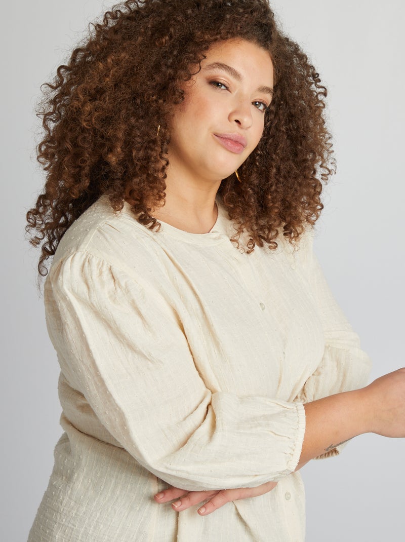 Blouse à manches 3/4 en gaze de coton Blanc - Kiabi