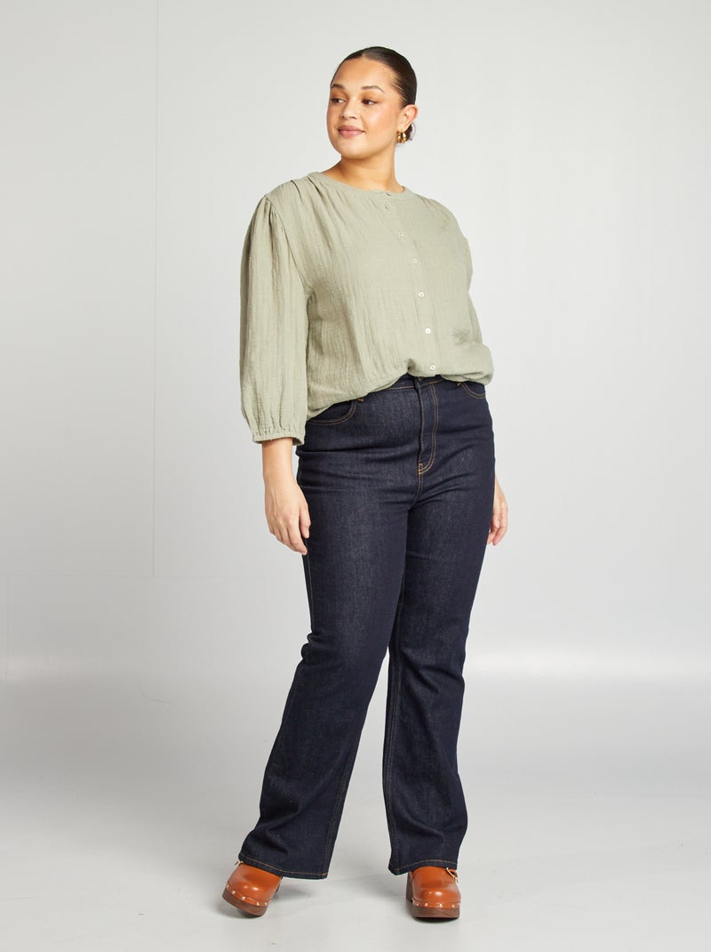 Blouse à manches 3/4 en gaze de coton VERT - Kiabi