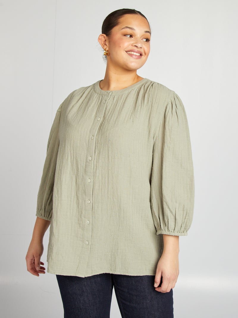Blouse à manches 3/4 en gaze de coton VERT - Kiabi