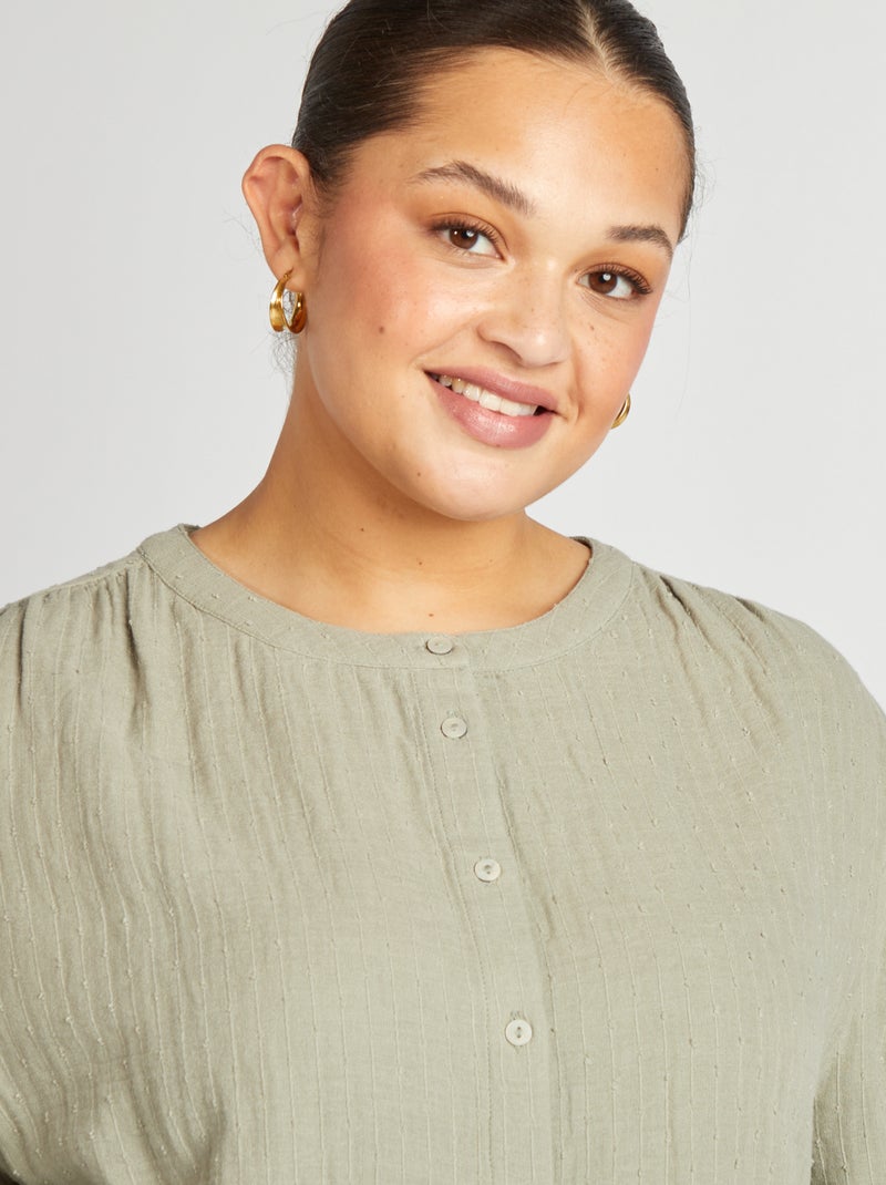 Blouse à manches 3/4 en gaze de coton VERT - Kiabi