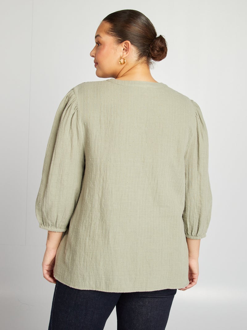 Blouse à manches 3/4 en gaze de coton VERT - Kiabi
