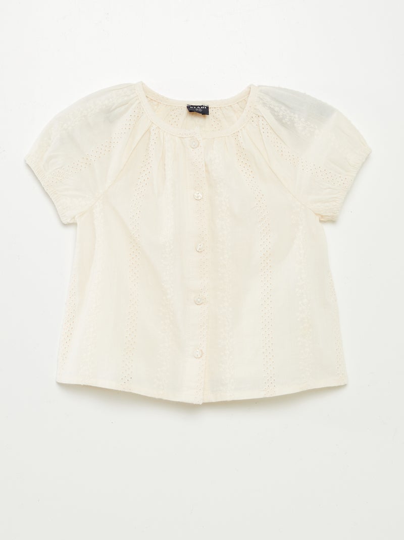 Blouse à manches courtes avec broderies anglaises BLANC - Kiabi