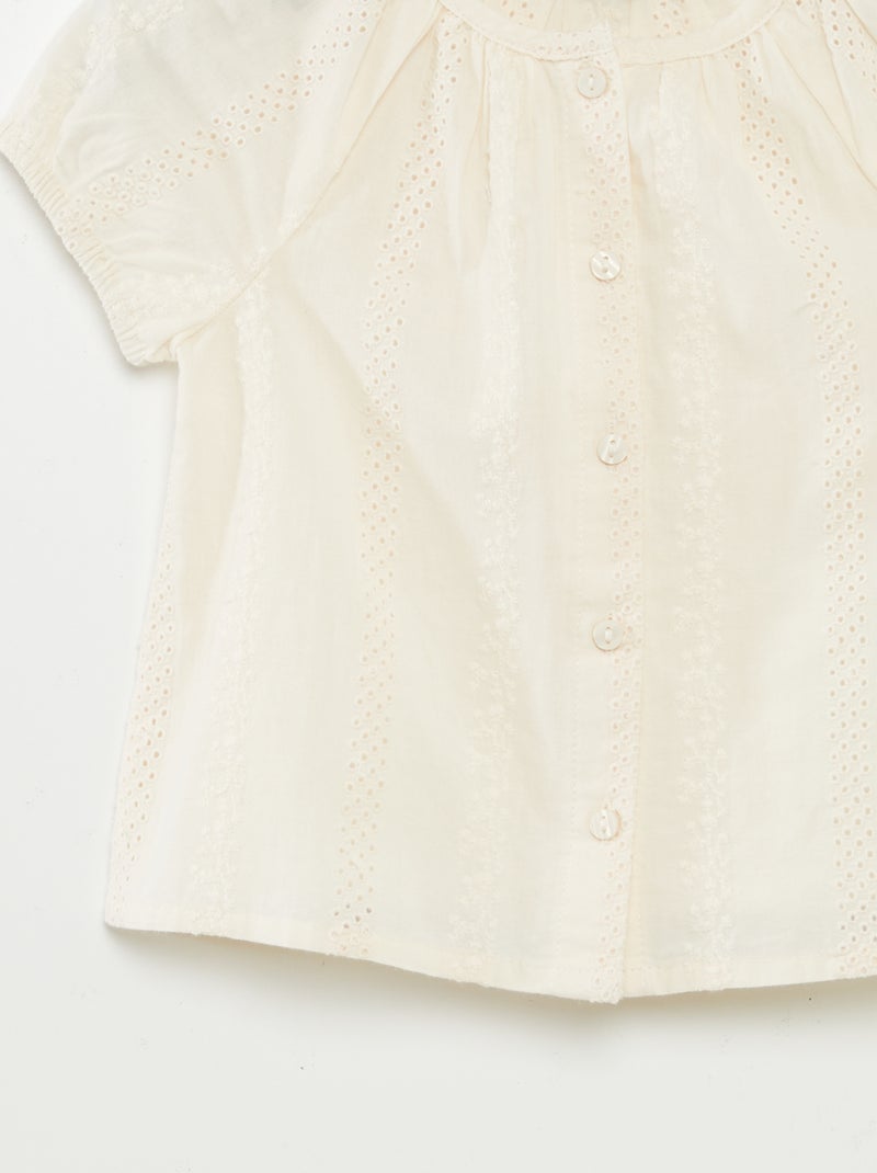 Blouse à manches courtes avec broderies anglaises BLANC - Kiabi