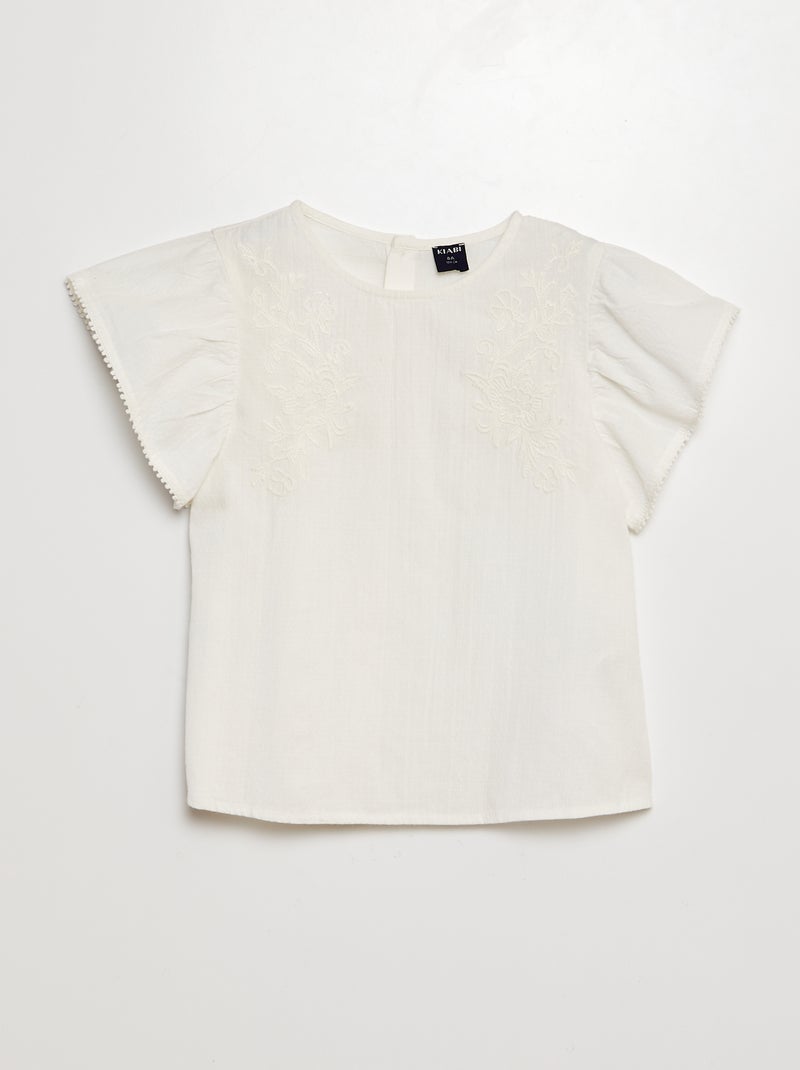 Blouse à manches courtes avec broderies blanc - Kiabi