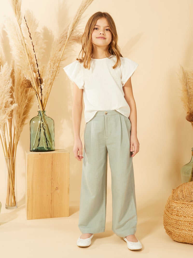 Blouse à manches courtes avec broderies blanc - Kiabi