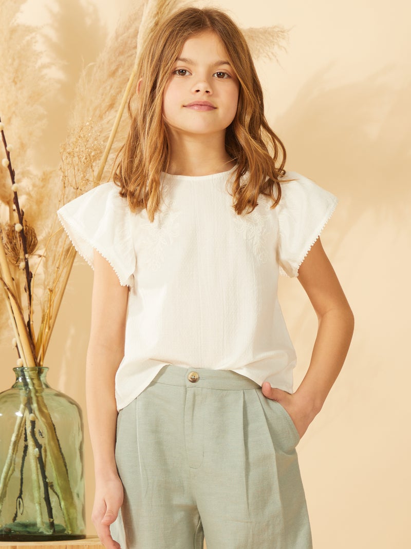 Blouse à manches courtes avec broderies blanc - Kiabi