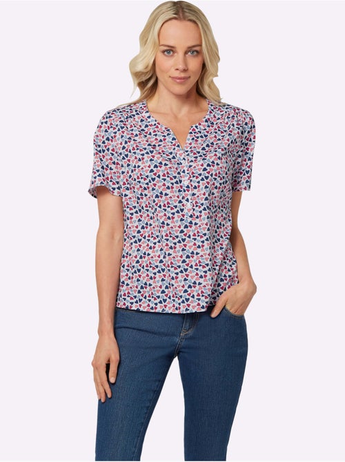 Blouse à manches courtes avec encolure ronde et patte de boutonnage - Taille standard - Moda Vilona - Kiabi