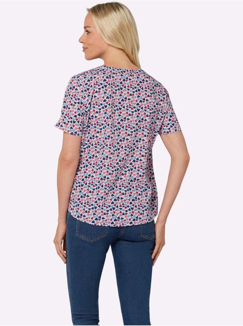 Blouse à manches courtes avec encolure ronde et patte de boutonnage - Taille standard - Moda Vilona - Kiabi
