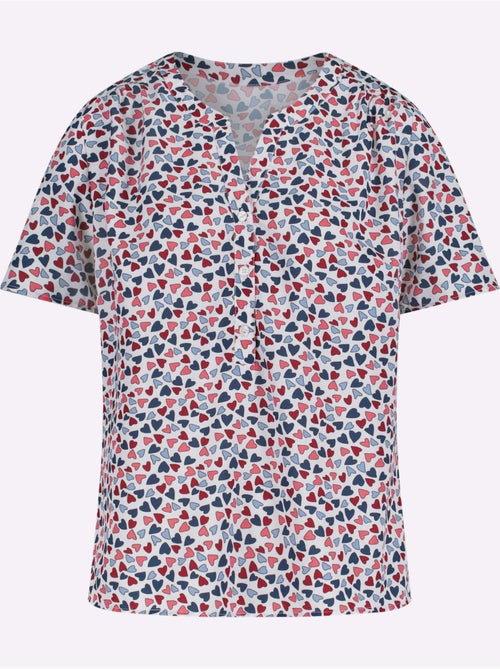 Blouse à manches courtes avec encolure ronde et patte de boutonnage - Taille standard - Moda Vilona - Kiabi