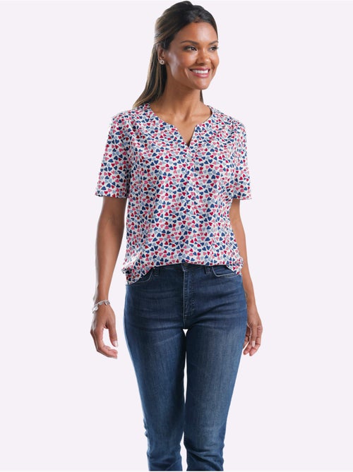 Blouse à manches courtes avec encolure ronde et patte de boutonnage - Taille standard - Moda Vilona - Kiabi