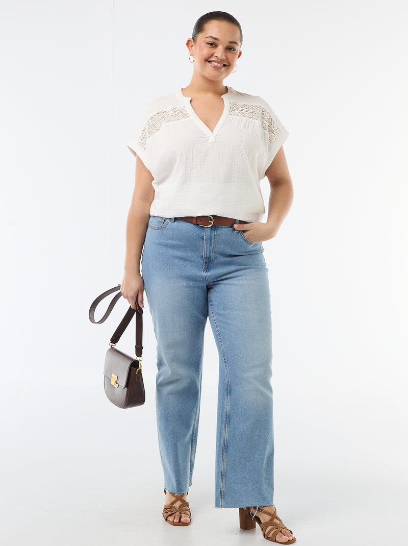 Blouse à manches courtes en double gaze de coton Blanc - Kiabi