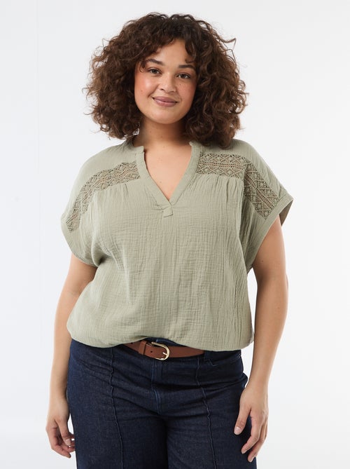Blouse à manches courtes en double gaze de coton - Kiabi