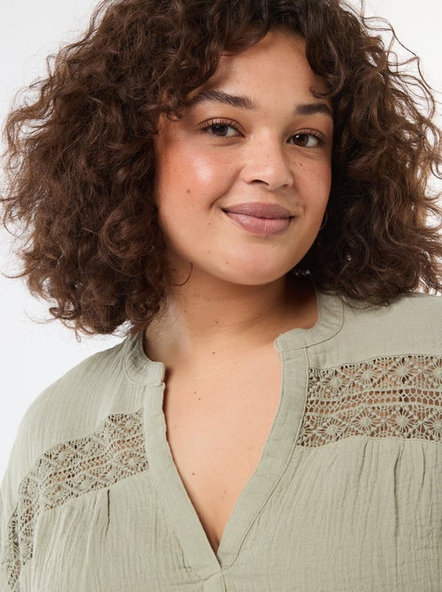 Blouse à manches courtes en double gaze de coton - Kiabi