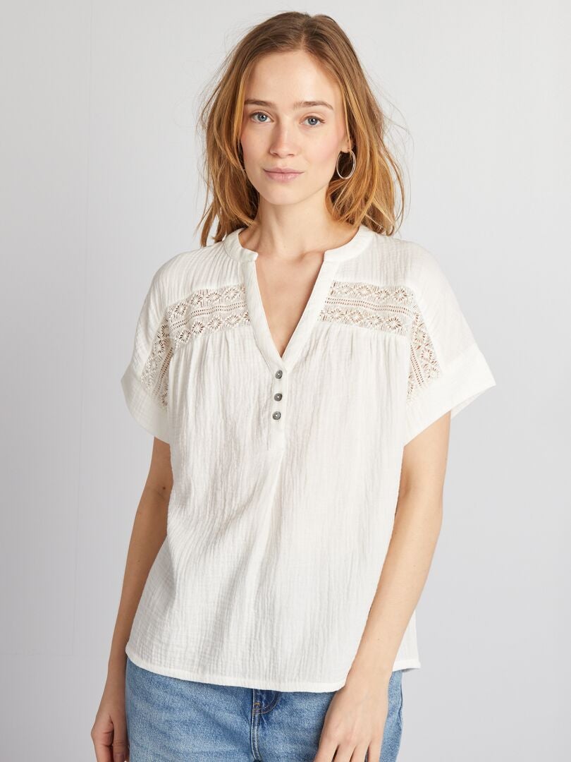 Blouse Manches Courtes Mavi Taille 36 - Blanc - Style Décontracté - Occasion Très Bon état