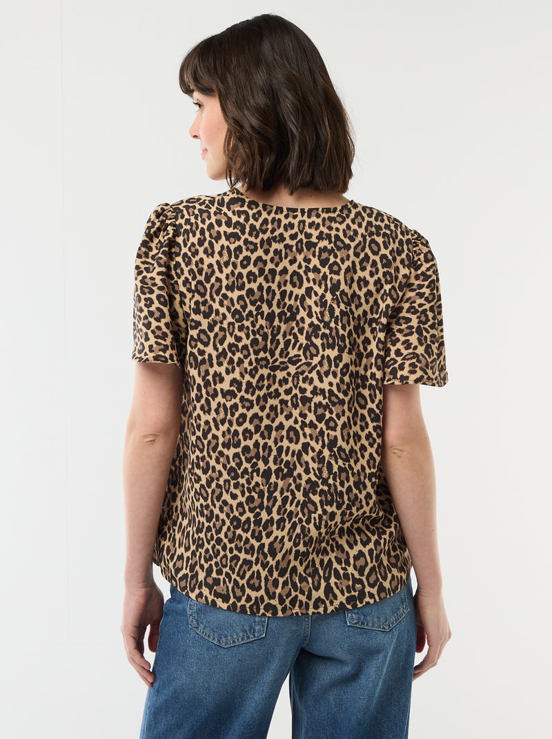 Blouse à manches courtes et col V Beige - Kiabi