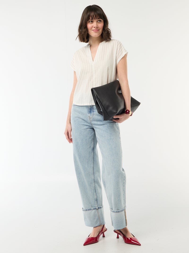 Blouse à manches courtes et col V Blanc - Kiabi