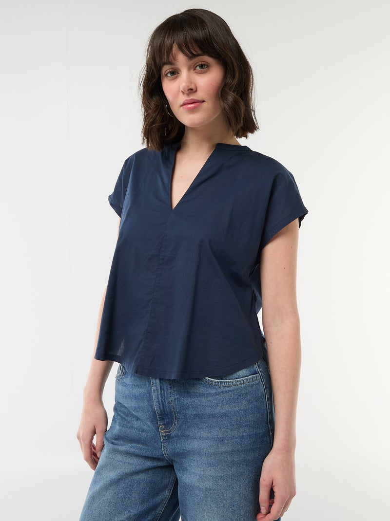 Blouse à manches courtes et col V Bleu - Kiabi