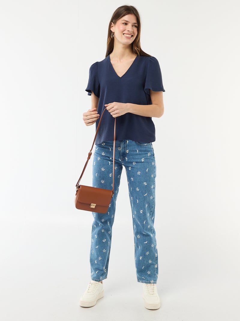 Blouse à manches courtes et col V Marine - Kiabi