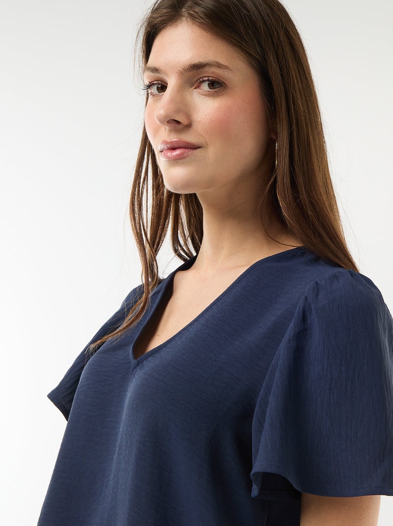 Blouse à manches courtes et col V Marine - Kiabi