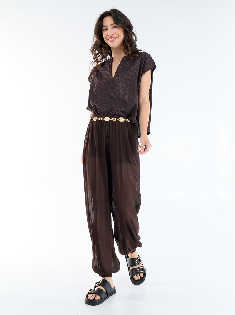 Blouse à manches courtes et col V Marron - Kiabi