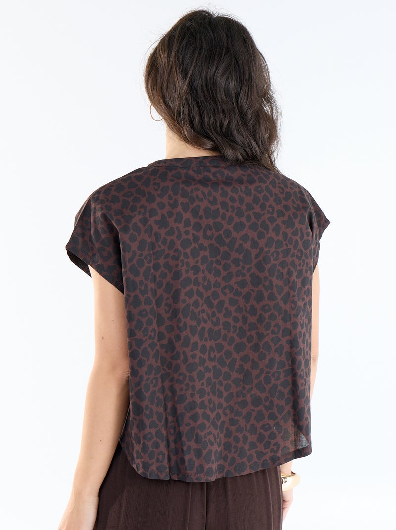 Blouse à manches courtes et col V Marron - Kiabi
