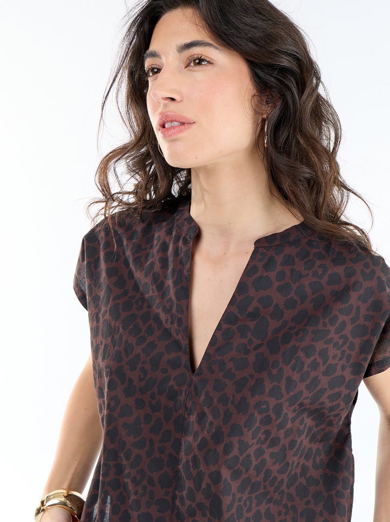 Blouse à manches courtes et col V Marron - Kiabi