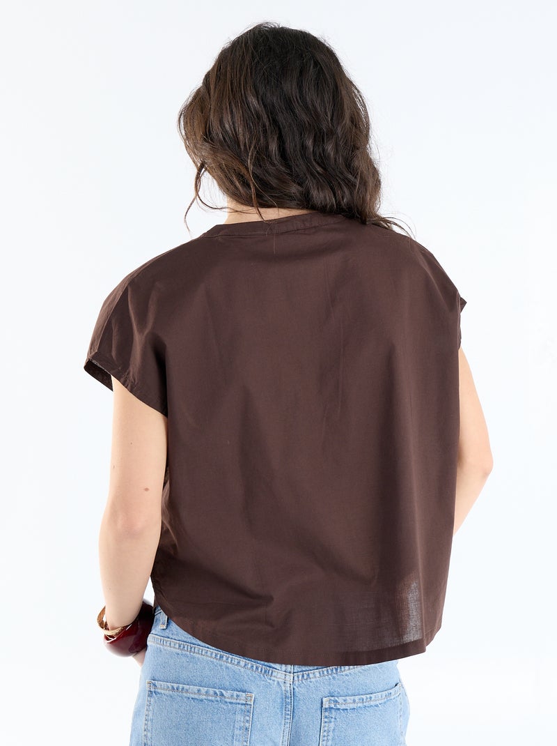 Blouse à manches courtes et col V Marron - Kiabi