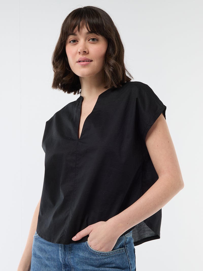 Blouse à manches courtes et col V Noir - Kiabi