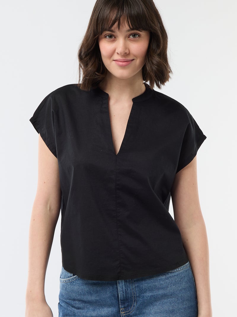 Blouse à manches courtes et col V Noir - Kiabi