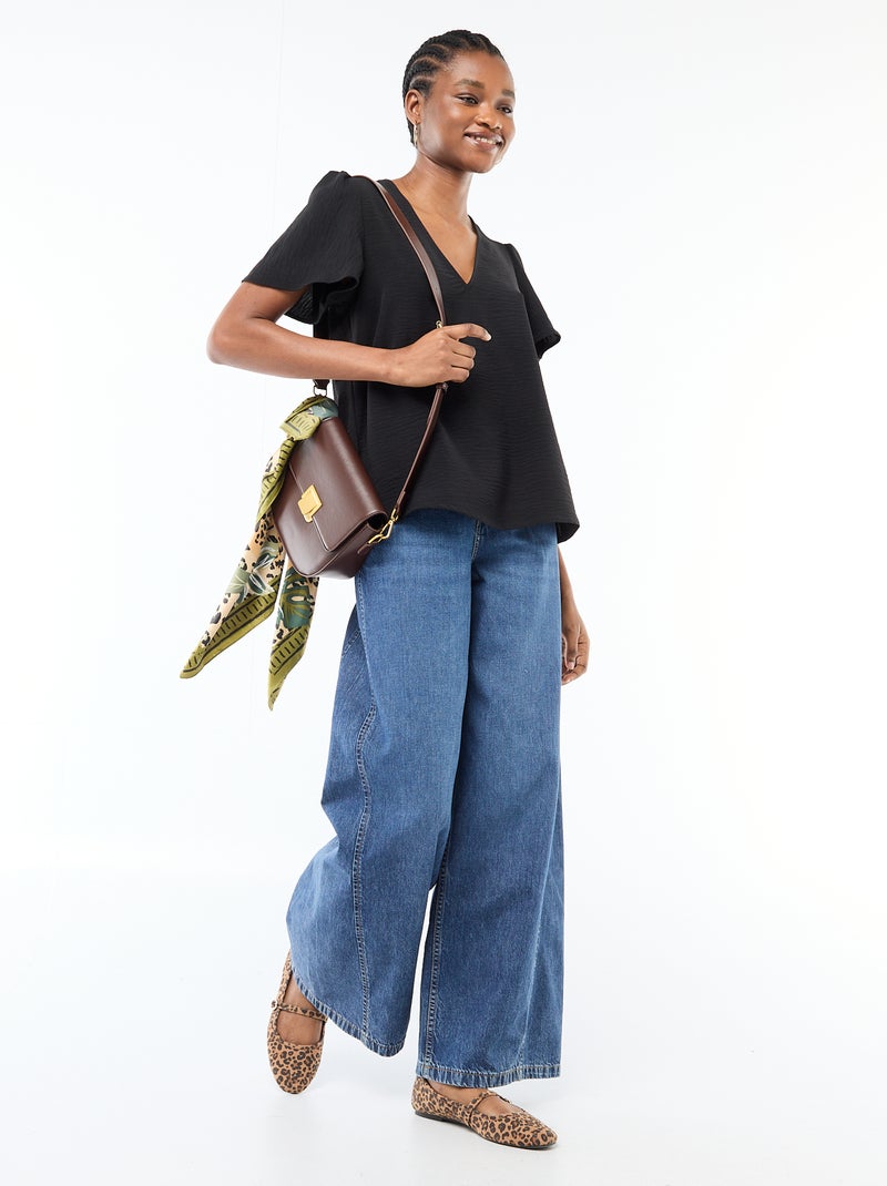 Blouse à manches courtes et col V Noir - Kiabi