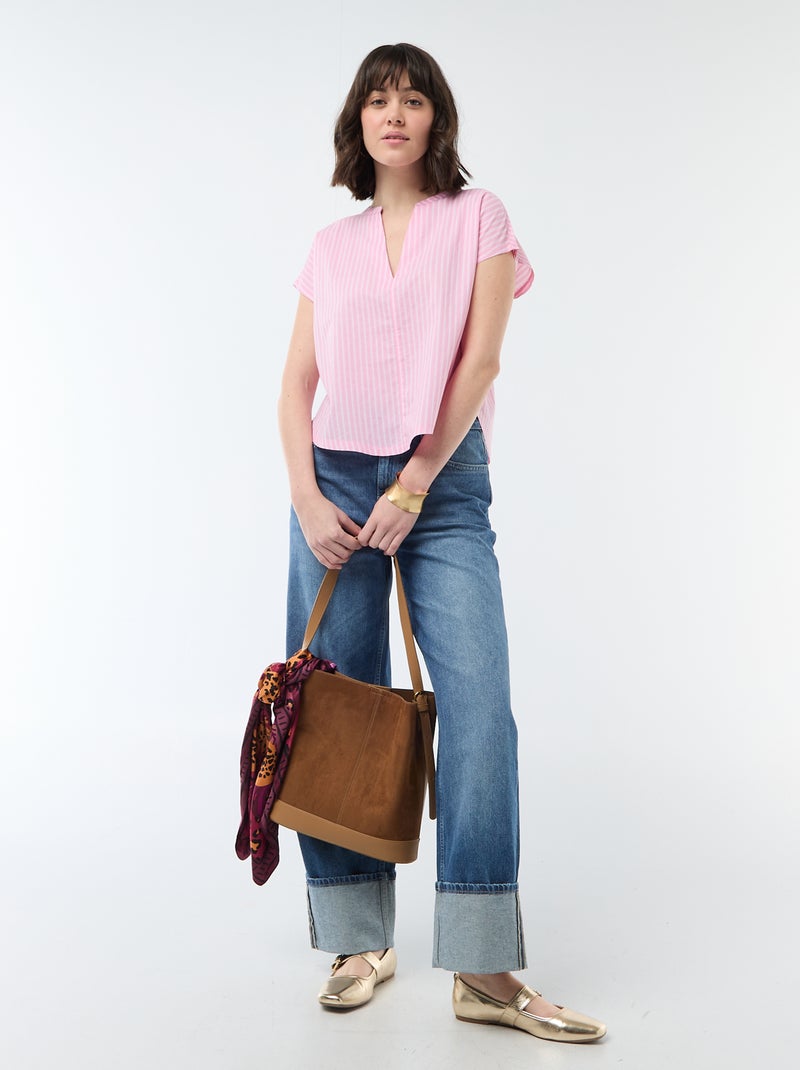 Blouse à manches courtes et col V Rose - Kiabi