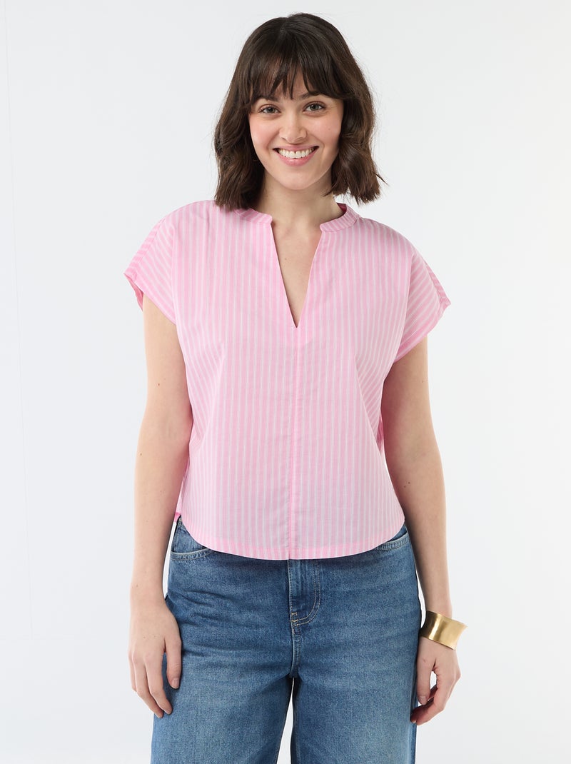 Blouse à manches courtes et col V Rose - Kiabi