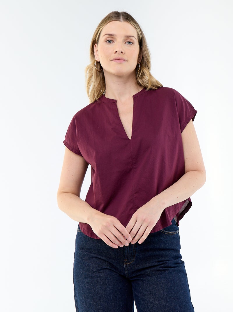 Blouse à manches courtes et col V Rose - Kiabi
