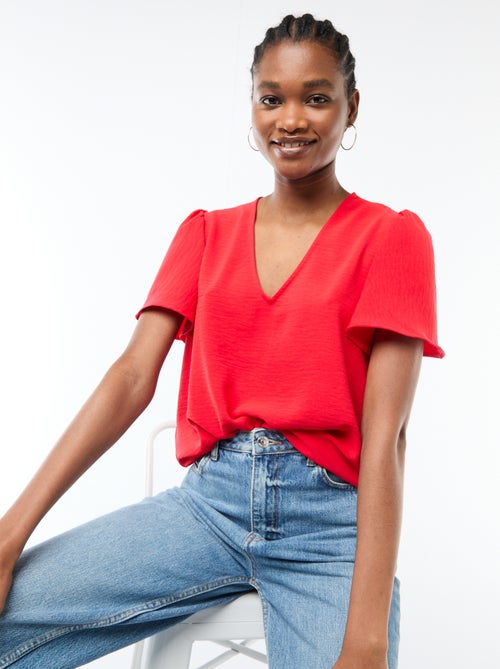 Blouse à manches courtes et col V - Kiabi