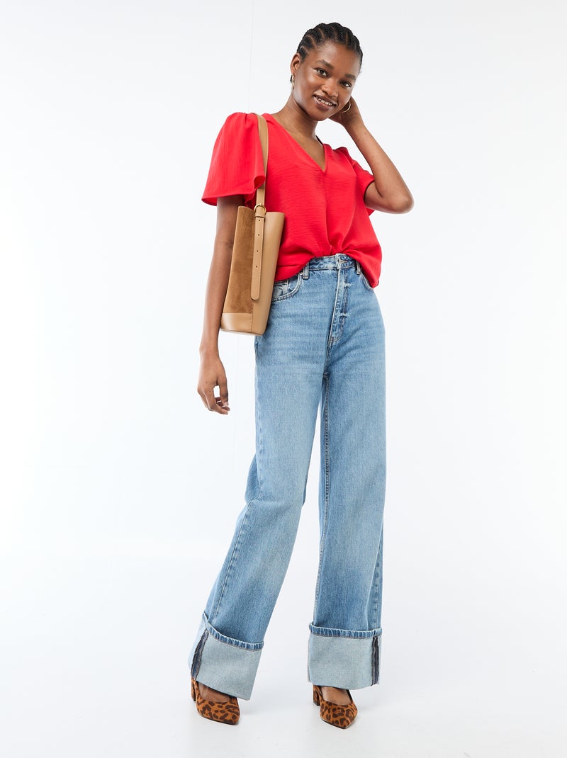 Blouse à manches courtes et col V Rouge - Kiabi