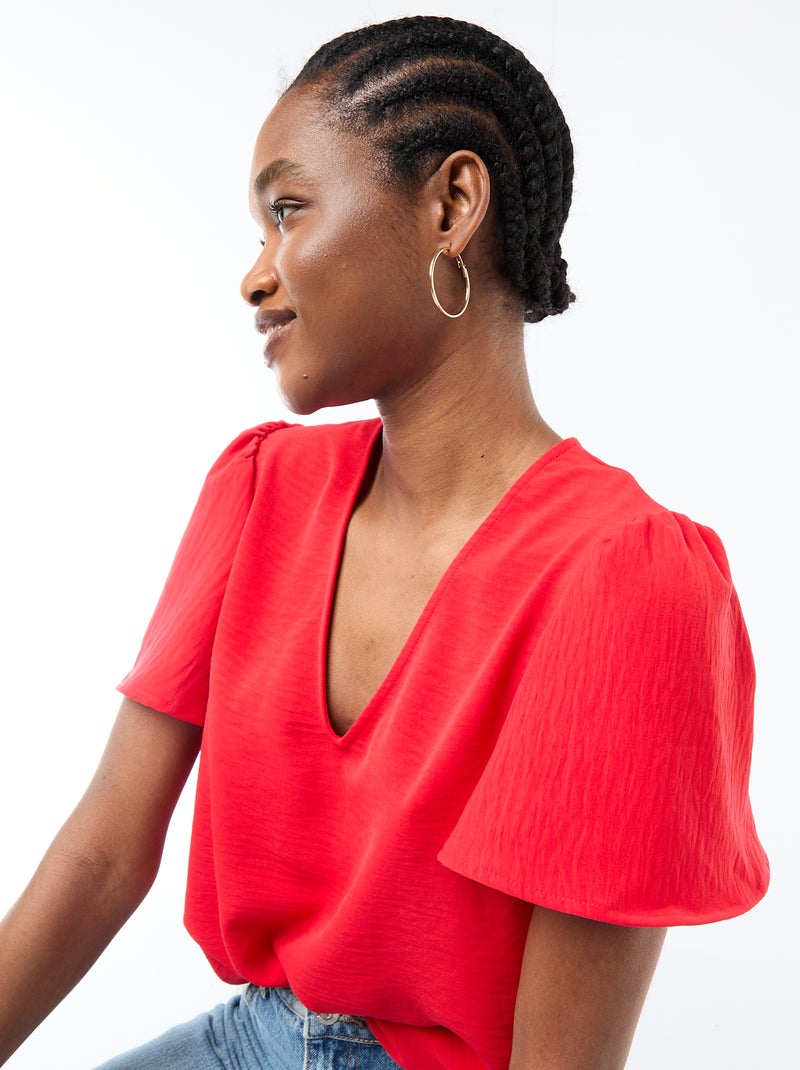 Blouse à manches courtes et col V Rouge - Kiabi
