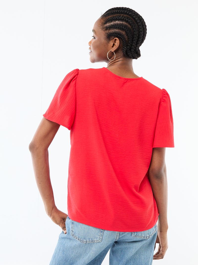 Blouse à manches courtes et col V Rouge - Kiabi